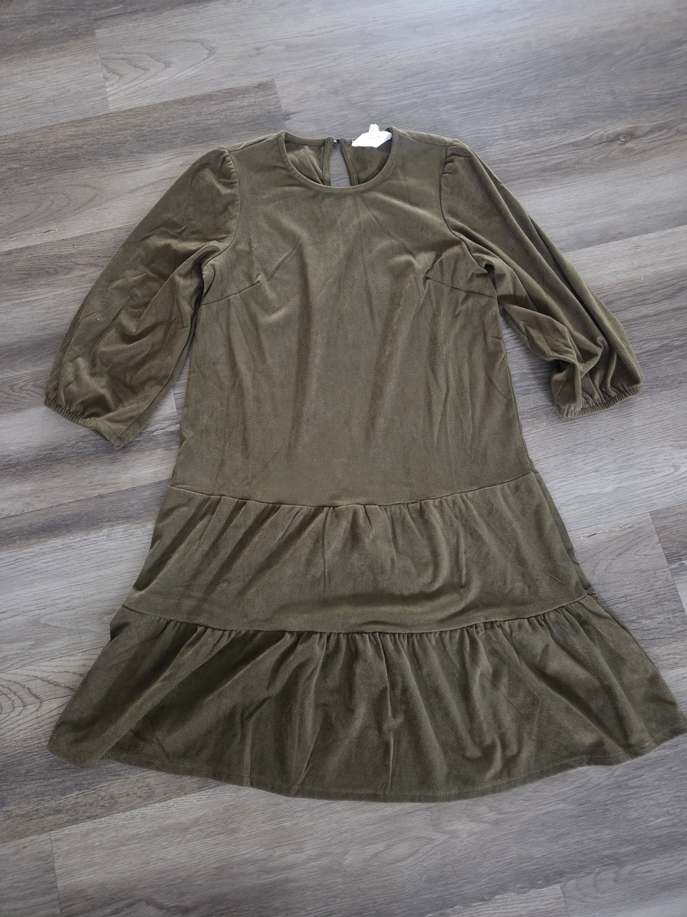 Lucky Brand Olive Green Tiered 3/4 Sleeve Minimalist Suede Dress Size S